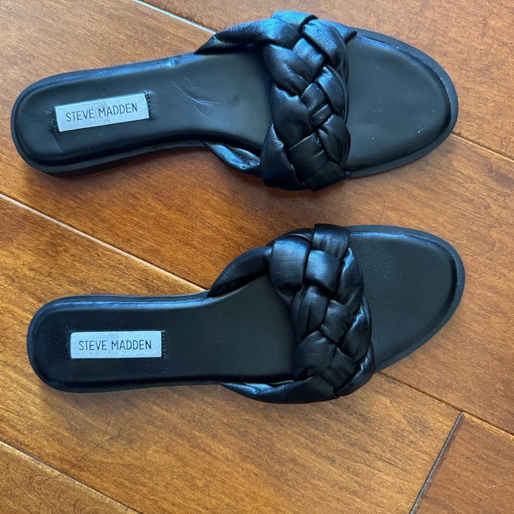Steve Madden Black Braided Slide Sandals